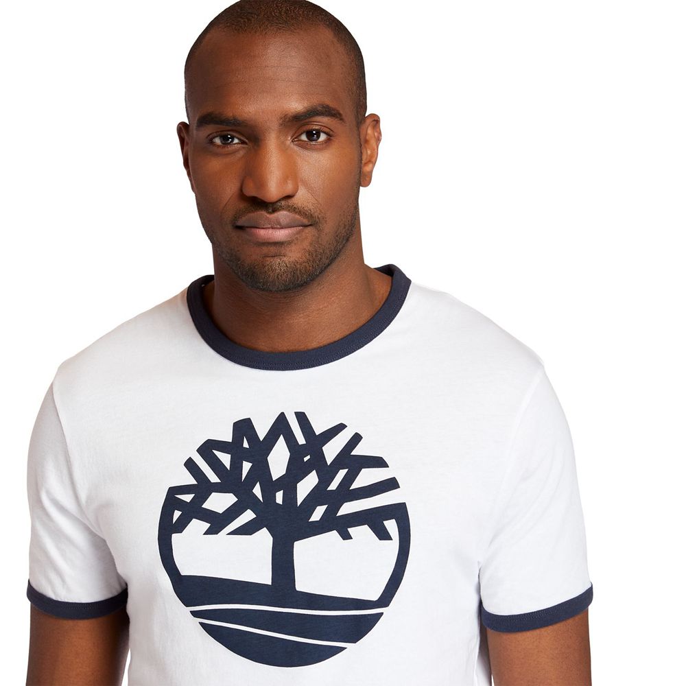 Camisetas Timberland Argentina Hombre - Tree Logo Ringer - Blancas - MCTVYQ-369